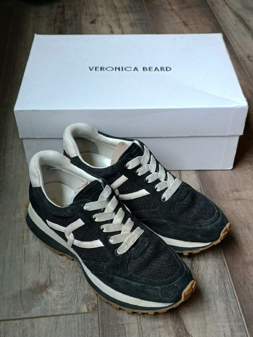 Veronica Beard Black and White Suede & Leather Sneakers - Picture 8 of 9